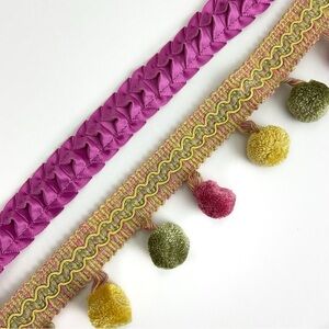Coordinating Pom Pom & pleated satin sewing trims 6 yards